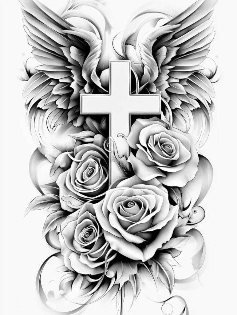 crosses tattoo design ideas intricate cross with roses for forearm