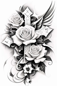 crosses tattoo design ideas Surrealism shifting shapes cross with roses for full back