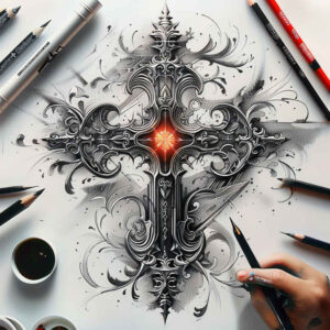 crosses tattoo design ideas Realism crisp detail cross with roses for upper back