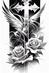 crosses tattoo design ideas color overlays detailed lines for biceps