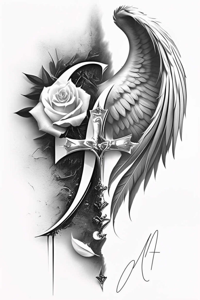 crosses tattoo design ideas Surrealism chromatic aberration detailed texture shows courage
