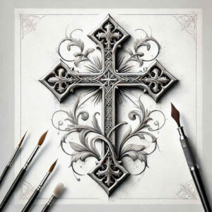 crosses tattoo design ideas textured fills gothic style for lower thigh