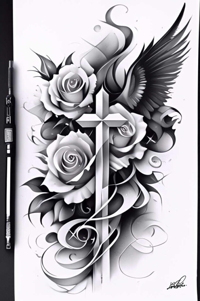 crosses tattoo design ideas volume effect layered for knee
