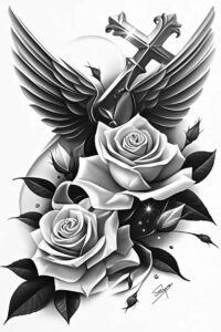 crosses tattoo design ideas Surrealism hallucinogenic linework for scapula