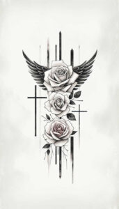 crosses tattoo design ideas Surrealism ghostly shapes linework represents endurance