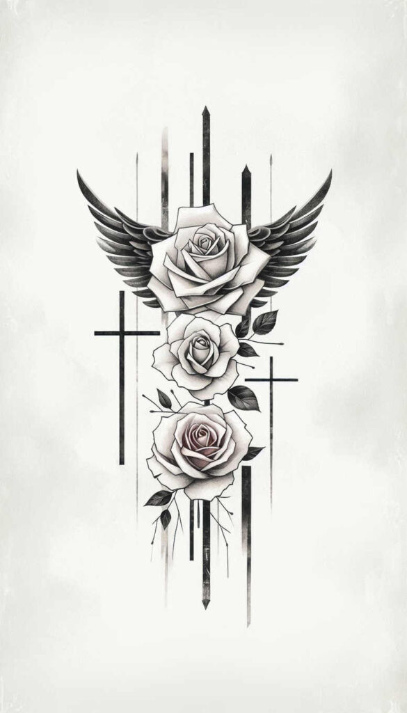 crosses tattoo design ideas Surrealism ghostly shapes linework represents endurance