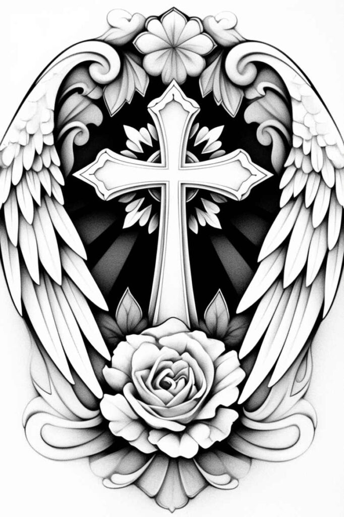 crosses tattoo design ideas Surrealism fluid forms ornamental flourishes embodying resilience