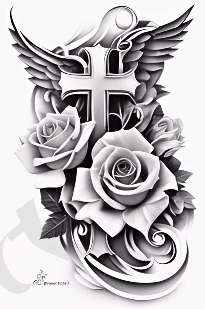 crosses tattoo design ideas CGI-rendered ornamental flourishes strength and power