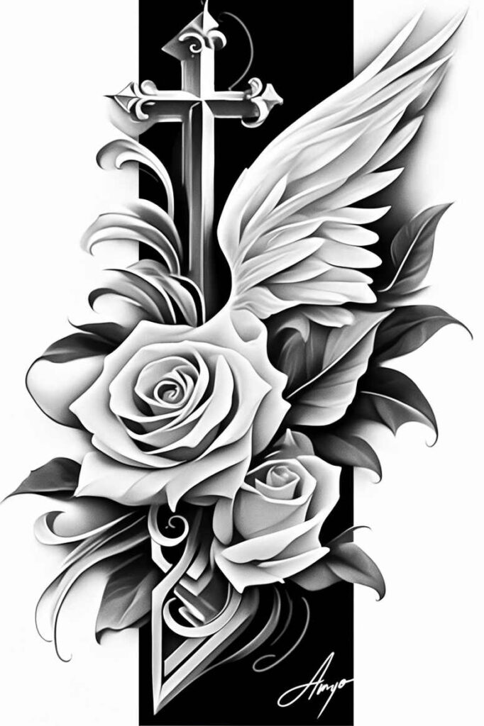 crosses tattoo design ideas textured fills ornamental for upper thigh