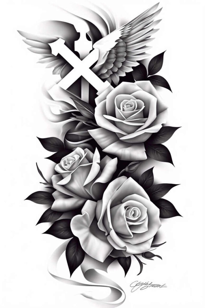 crosses tattoo design ideas layered shading religious for shin