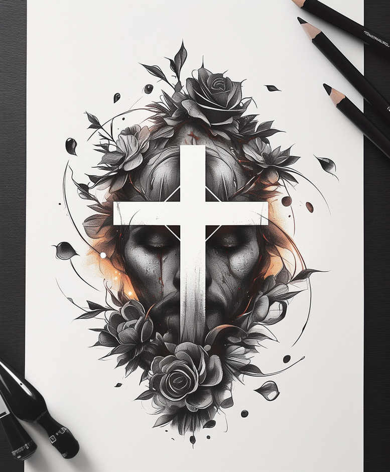 crosses tattoo design ideas strong outlines religious iconography symbolising endurance