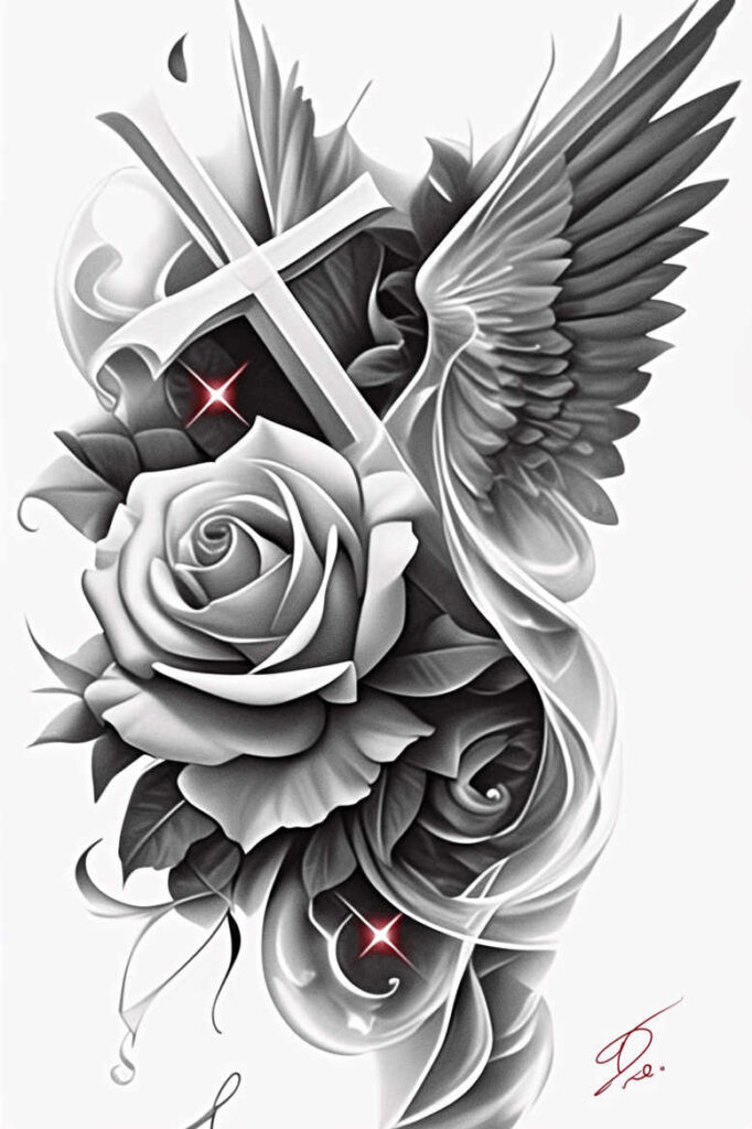 crosses tattoo design ideas Surrealism melting forms sacred heart motifs represents perseverance