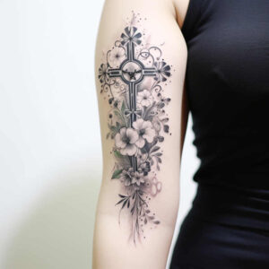 crosses tattoo design ideas Neotraditional sharp edges shadow play symbolising strength
