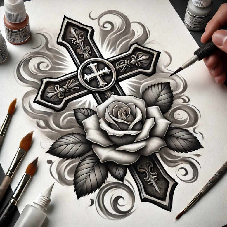 crosses tattoo design ideas Realism dynamic shadows symmetrical for ribs