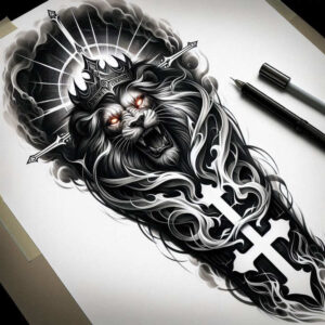traditional-cross-tattoo – tattoo design ideas free ai generated – neotraditional-bold-texture – for-spine – Gallery: crosses-inkby-ai