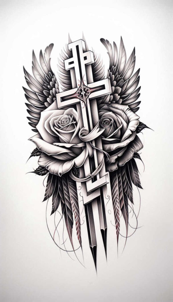 traditional-cross-tattoo – tattoo design ideas free ai generated – neotraditional-layered-fill – for-palm – Gallery: crosses-inkby-ai