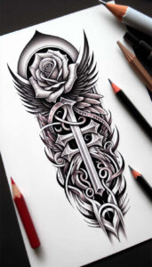 traditional-cross-tattoo – tattoo design ideas free ai generated – surrealism-ethereal-textures – for-spine – Gallery: crosses-inkby-ai