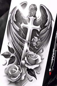 tribal-cross-tattoo – tattoo design ideas free ai generated – realism-living-skin – for-ankle – Gallery: crosses-inkby-ai