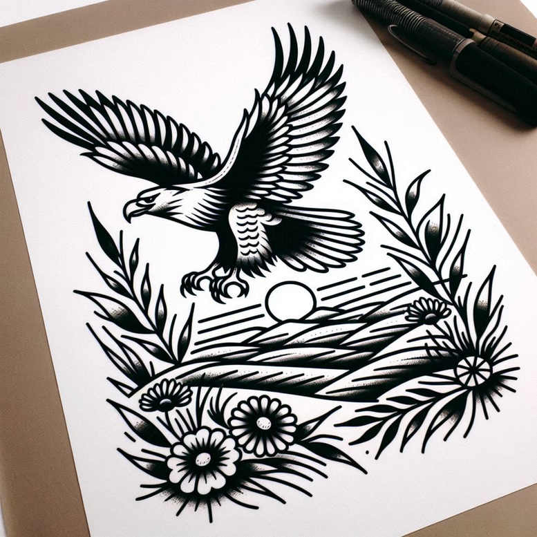 eagles tattoo design ideas Realism realistic lighting dynamic pose for behind ear