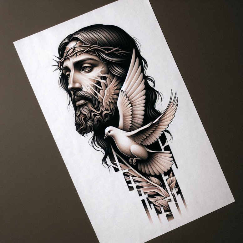 abstract-visage – tattoo design ideas free ai generated – surrealism-enigmatic-light – for-shoulder-blade – Gallery: faces-inkby-ai