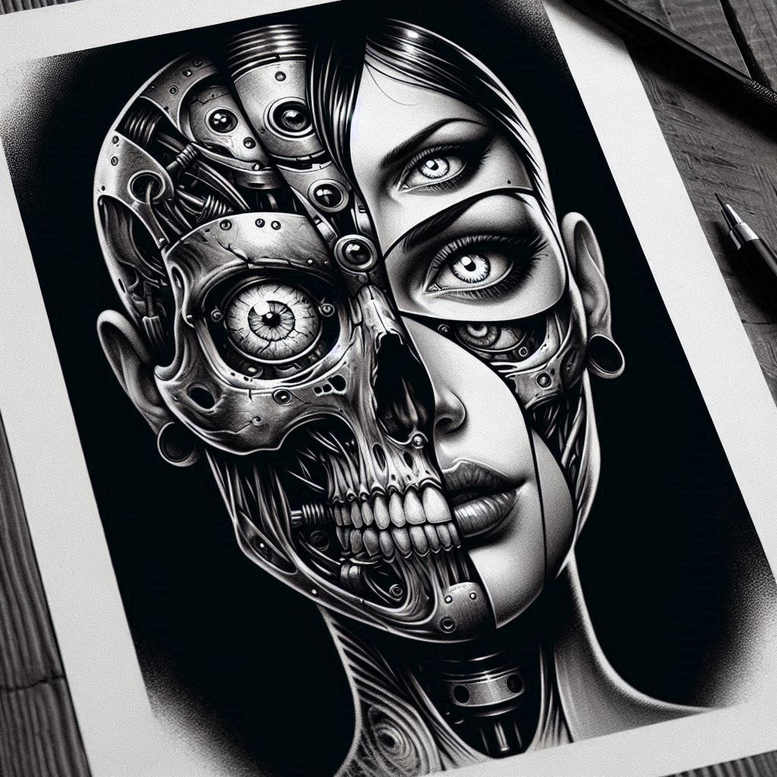 face-with-eyes – tattoo design ideas free ai generated – surrealism-fragmentation – for-scapula – Gallery: faces-inkby-ai