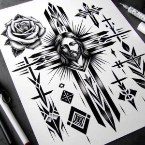 jesus-religious-tattoo – tattoo design ideas free ai generated – shadow-realism – for-arm – Gallery: jesus-inkby-ai