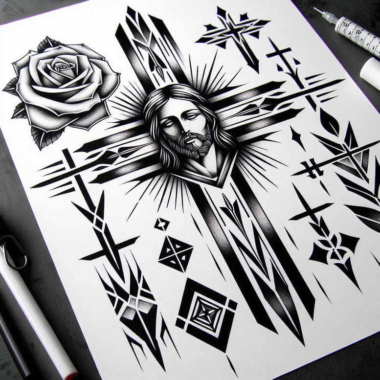 jesus-religious-tattoo – tattoo design ideas free ai generated – shadow-realism – for-arm – Gallery: jesus-inkby-ai