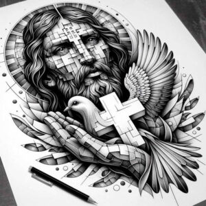 jesus tattoo design ideas Realism precise anatomy sacred heart embodying endurance