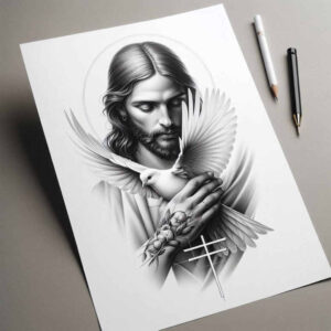 jesus tattoo design ideas Realism textured skin sacred symbols for sternum