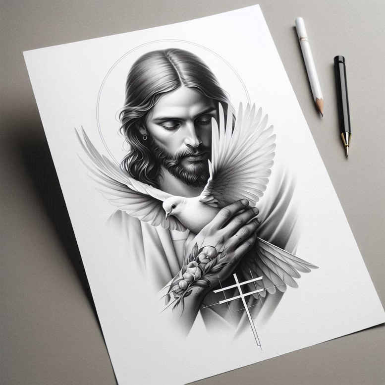 jesus tattoo design ideas Realism textured skin sacred symbols for sternum