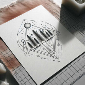 leaves-and-angles – tattoo design ideas free ai generated – continuous-pattern – for-shoulder-blade – Gallery: nature-and-geometry-inkby-ai