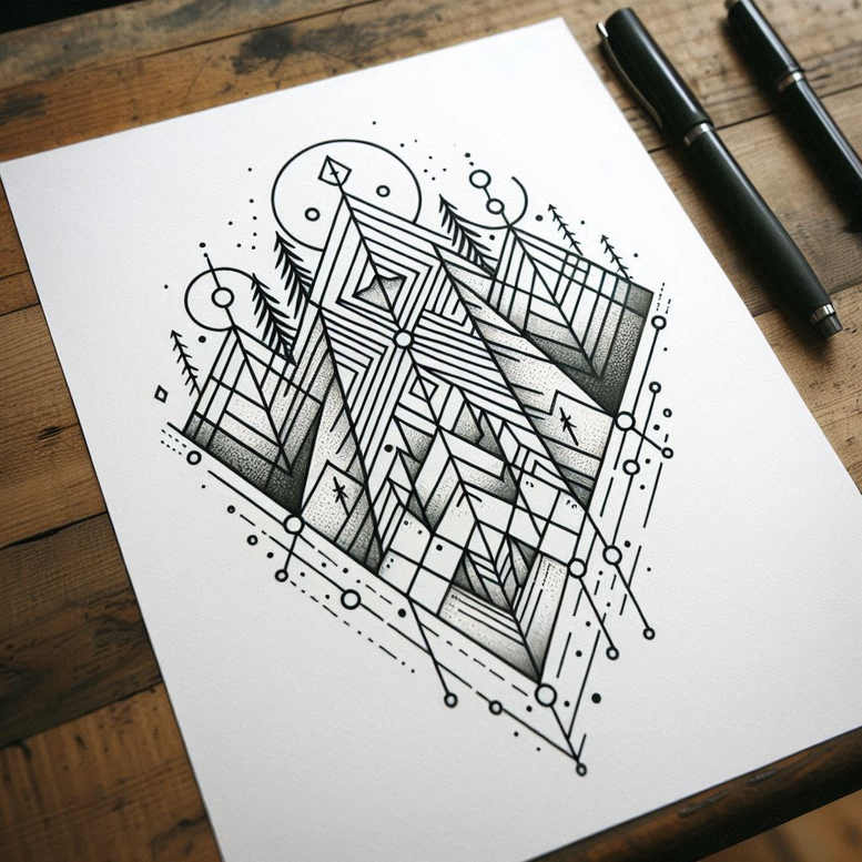 nature-and-geometry tattoo design ideas deep-shading recursive form for shoulder