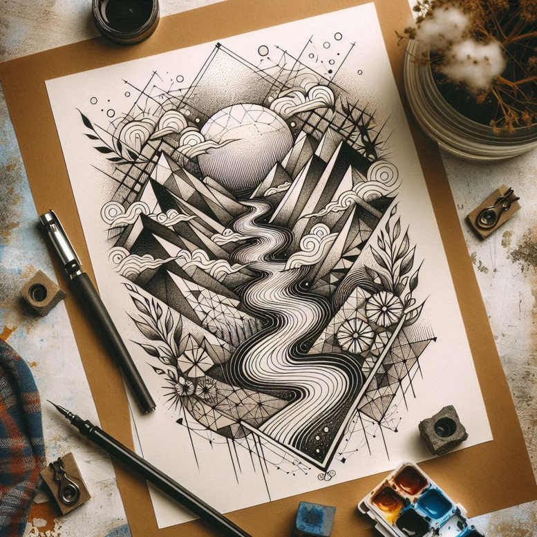 nature-and-geometry tattoo design ideas Realism blended gradients symmetric outline stands for strength