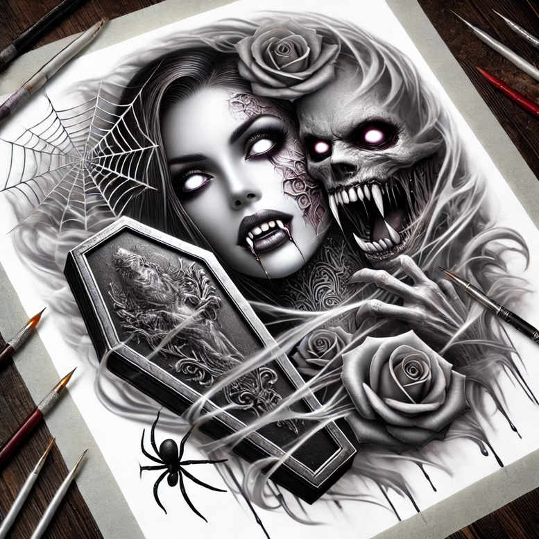 dark-vision-tattoo – tattoo design ideas free ai generated – neotraditional-refined-detail – for-upper-back – Gallery: other-dark-inkby-ai