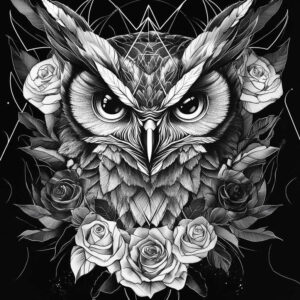 wisdom-owl-tattoo – tattoo design ideas free ai generated – realism-gradient-tones – for-scapula – Gallery: owls-inkby-ai