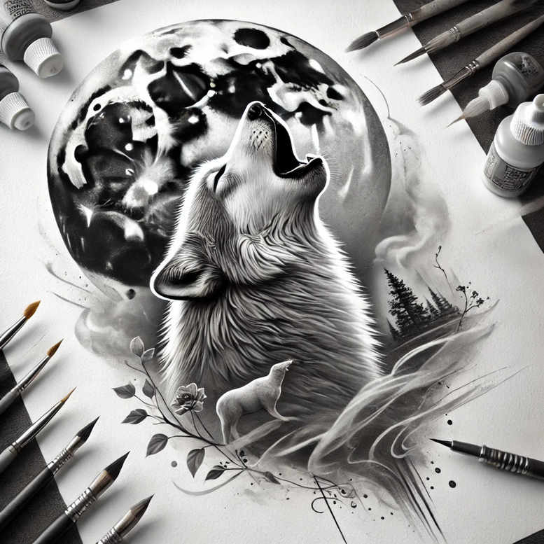 wolves tattoo design ideas dramatic lighting alpha energy symbolising resilience